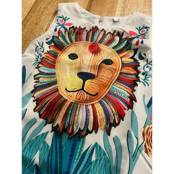 Boutique Girls' 3Y Sleeveless 3D Lion Print Knee Length Dress Casual - Picture 2 of 6